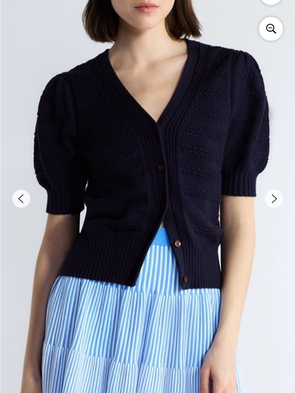Short-Sleeve V-Neck Knit Cardigan in Navy